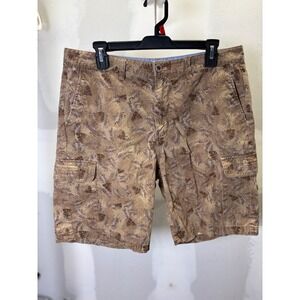 Weatherproof Vintage Mens 34 Brown Tropical Leaf Print Cargo Shorts Cotton